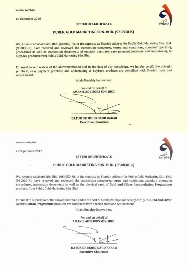Tips beli emas: Sijil patuh syariah diterima Public Gold