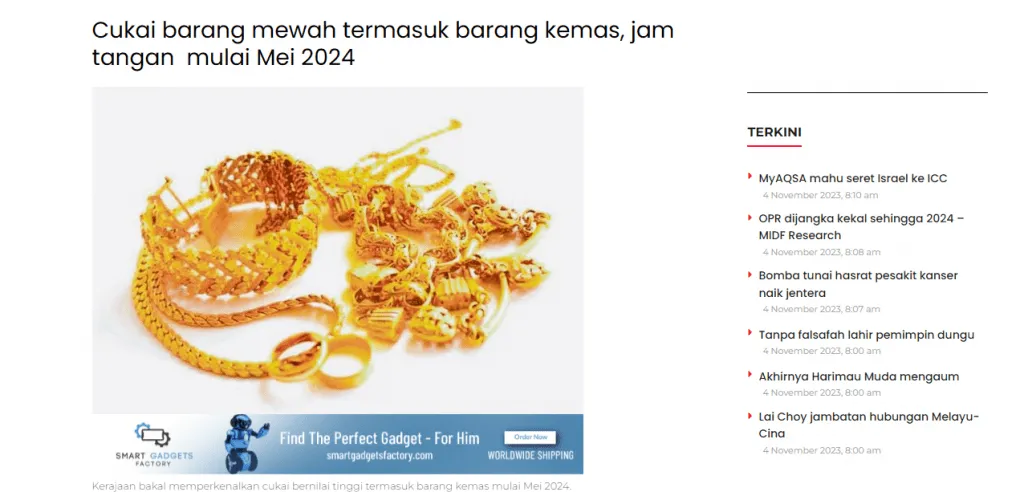 Cukai barangan mewah termasuk barang kemas akan dikenakan cukai bermula Mei 2024.