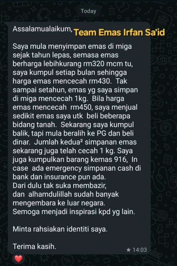 Pelanggan saya beli 200g emas di Public Gold