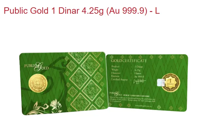 1 Dinar Emas keluaran terbaru Public Gold