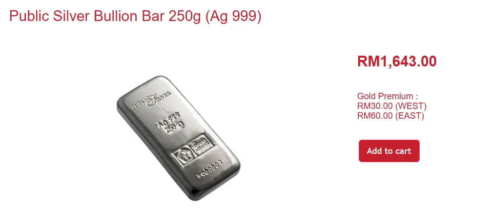 250 gram silver yang dijual di Public Gold baru RM1,643