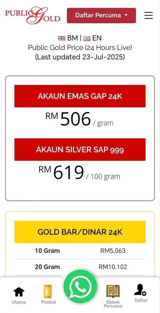 Harga Emas 23 Julai 2025
