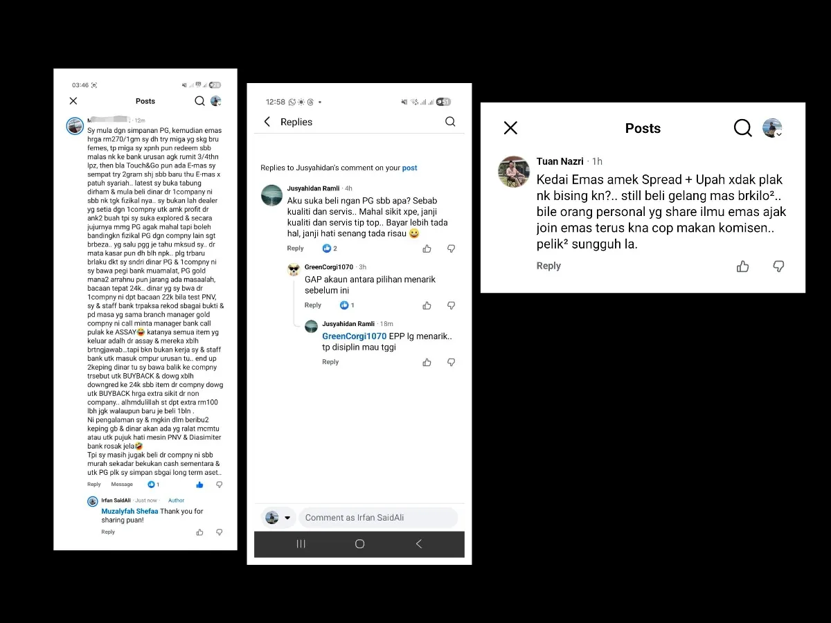 Pengalaman penyimpan emas PG