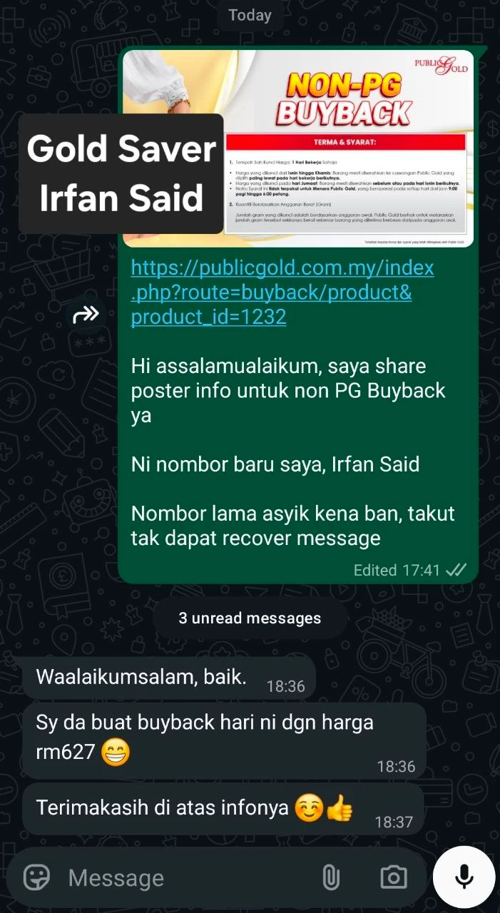 Jual emas perhiasan 916 di cawangan PG Melaka