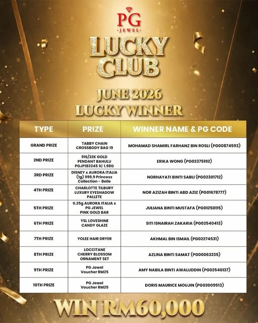PG Jewel Lucky Club, Belian serendah RM100 untuk sertai!